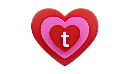 Three concentric hearts with a white 't' logo