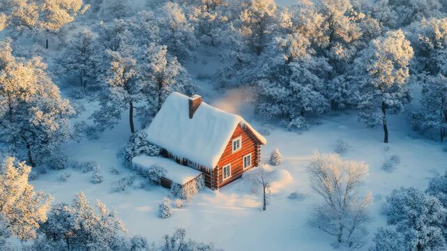 A cozy red caboose nestled in a winter wonderland, covered with snow and festive decorations. Perfect for holiday getaways or a ski retreat.