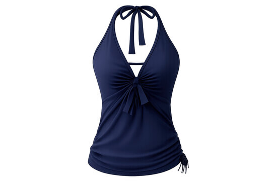 Navy blue halter neck tankini top a fashionable swimwear option for beach, pool, and summer activities