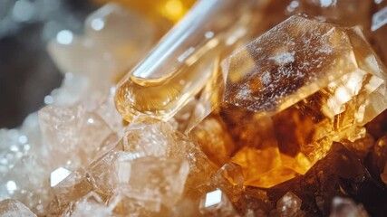 Close-up of orange sugar coating on crystal salt blocks.