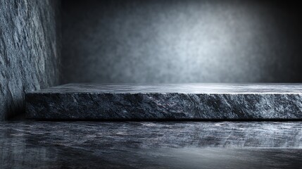 Dark stone surface with atmospheric background and dramatic lighting