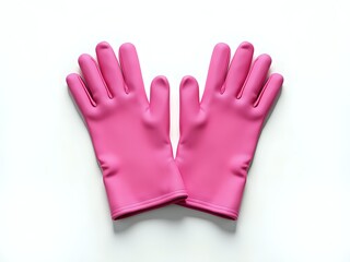 Obraz premium Pink Rubber Gloves on White Background