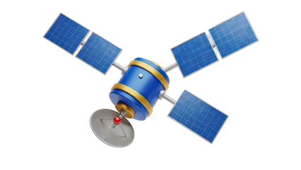 3D Render of a Blue and Gold Satellite with Solar Panels