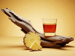 Tropical Cocktail With Pineapple And Driftwood
