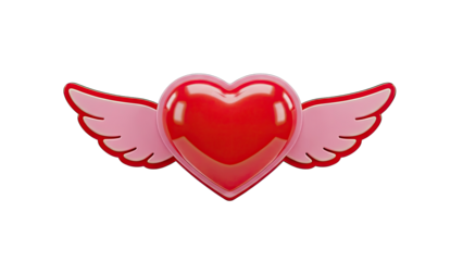 Glossy Red Heart with Pink Wings
