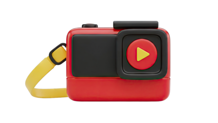 3D Rendered Red and Yellow Toy Camera with Play Button