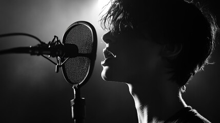Silhouette of a Singer: Passionate Performance Captured in Monochrome