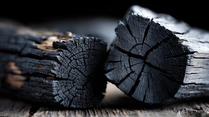 Closeup texture of dark charred wood logs