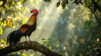 Majestic Junglefowl: A Vibrant Rooster in its Natural Habitat