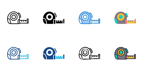 Measuring tape icon set multiple style collection. Editable stroke 
