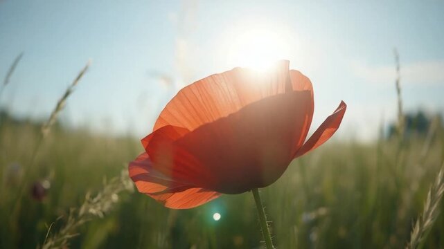 Single Red Poppy Standing for ANZAC Day Sacrifice