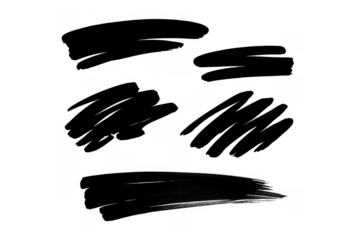 Black ink brush strokes set with marker texture for highlighting and underlining text transparent background