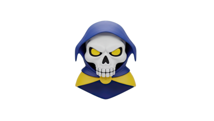 Stylized Skull Character with Blue Hood and Yellow Cape