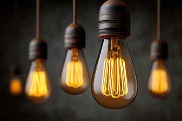 Vintage Edison Bulbs Hanging from Ceiling with Warm Glow Lighting