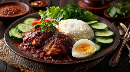 Nasi lemak serving  coconut rice  authentic Malaysian presentation