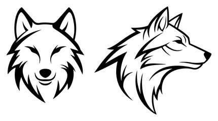 Stylized wolf head vector illustration set featuring front and side profile views for mascot © Aisha Kudorova