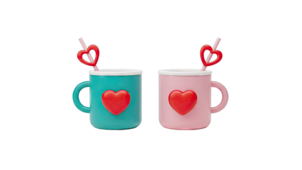 Two Mugs with Hearts and Straws