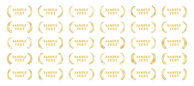 左右に離れた月金色の月桂冠 ベクターイラストセット｜Laurel wreath vector set in gold, award and achievement design