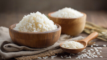 Rice grains, steamed white rice, freshly cooked and fluffy texture