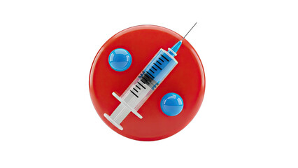 Syringe on Red Percent Sign with Blue Droplets