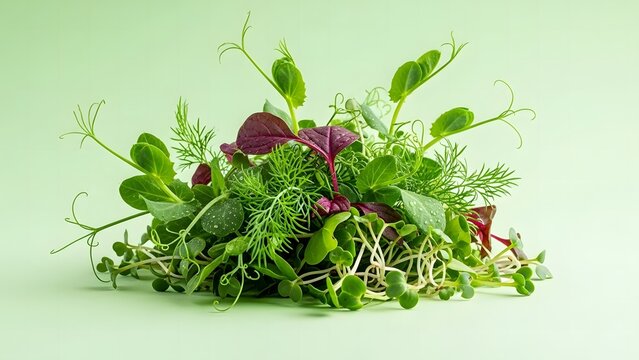Fresh and vibrant microgreens assortment on a gentle background, perfect for culinary and wellness projects.