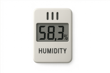 Digital hygrometer displaying humidity level on transparent background