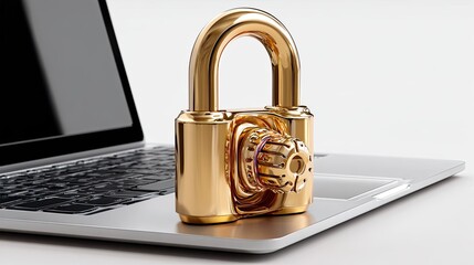 Digital Security: A golden padlock securely rests upon a laptop, symbolizing the essential protection of data privacy and the safeguarding of sensitive information within the digital realm.