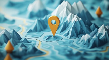 Aerial View of a 3D Topographic Map Page Page Page d&ugrave; Mountains with a Pinpointed Location Marker