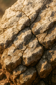 A close view of cracked dry earth shows rough textured brown soil with deep lines and rugged surfaces after exposure to sunlight in a natural arid environment