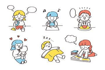 好きなことをする子供たちのイラスト