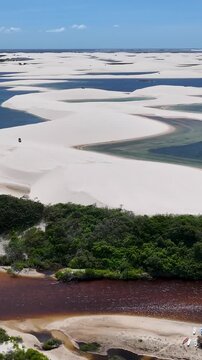 Betania Village In Santo Amaro Maranhao Brazil. Bird Eye View Of A Amazing Coastal Beach In The Summer Holiday. Coast Sky Clouds Seaside Summertime. Coast Outdoor Tropical Environment.
