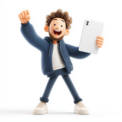 Stylized 3D character, an excited male entrepreneur