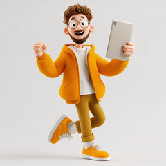 Stylized 3D character, an excited male entrepreneur