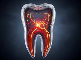 Human Tooth Anatomy Showing Nervous System and Blood Vessels