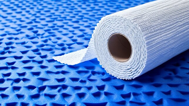 White textured roll on blue patterned surface