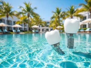 Dental Implants Floating in Luxury Resort Swimming Pool Water