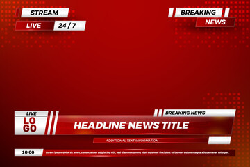 Red Breaking News Broadcast Template with Live Stream and Headline Banners