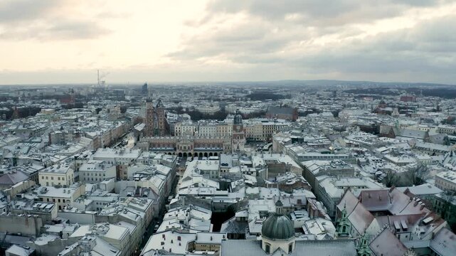 Krakow Old Town Square at Sunrise &ndash; Golden Hour Drone Aerial, 4K