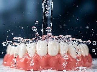 Fresh water splash over healthy teeth and gums hygiene concept