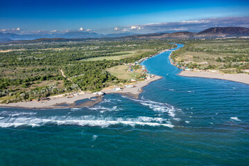 Ada Bojana and Bojana River flows into the Adriatic Sea, Montenegro
