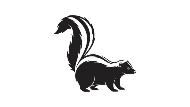 Black silhouette illustration of a skunk animal with a raised tail.