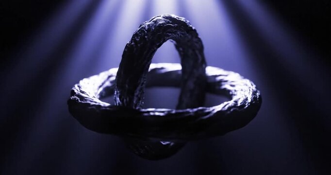 Mysterious Ancient Ring Artifact Floating in Dramatic Spotlight.