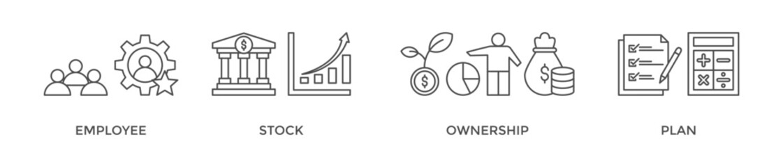 Esop banner web icon vector illustration concept for employee stock ownership plan with icon of management, bank, graph, fund, investment and statistics
