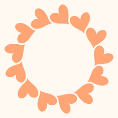 Simple circular frame made of bold pink heart shapes arranged in a clean, modern ring. Minimal and playful design perfect for Valentines Day, love themed graphics, cards, stickers, and invitations