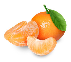 Fresh juicy tangerines isolated on white. Citrus fruit