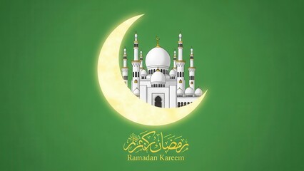 Celebrating ramadan kareem with a beautiful mosque and crescent moon