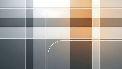 Contemporary abstract design featuring a grid of varying translucent grey and white rectangles, highlighted by a subtle warm orange block and smooth digital curve