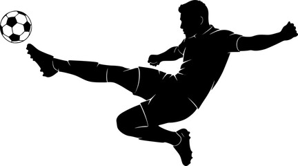 Bold black silhouette soccer player kicking ball dynamic action pose World Cup 2026 vector isolated white background clean athletic illustration