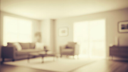 Blurry interior view of a living room with soft light and muted tones, creating a relaxed mood with subtle shadows, gentle colors, and a quiet residential atmosphere.