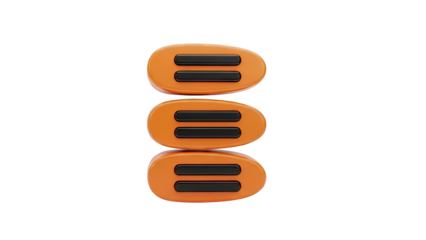 Three stacked orange objects with black bars